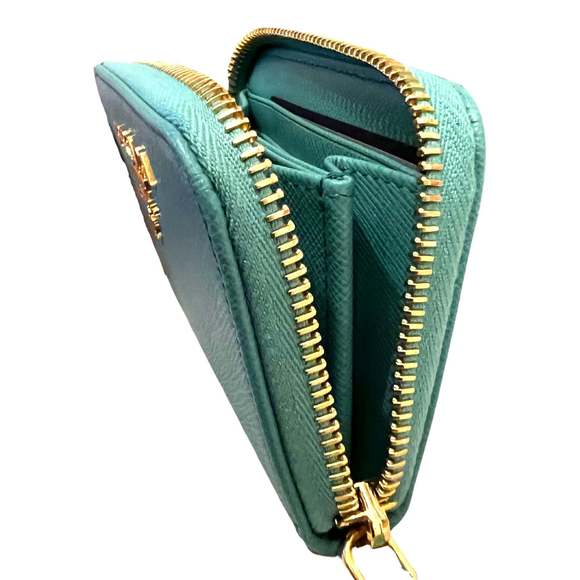Prada Saffiano Leather Giada Turquoise Small Zip Cardholder - Picture 5 of 7